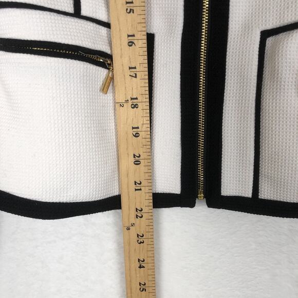 NWT TALBOTS Pique Jacket Sz 6P Petite White Black Piping Pockets Zip Career NEW - Picture 9 of 13